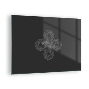 Obraz na skle - Minimalistický bílý keltský symbol na černém pozadí - 70x50cm - V keltském duchu - Moderní nástěnná dekorace do obývacího pokoje a ložnice ARTTOR