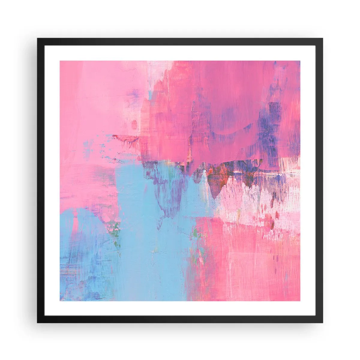 Plakát v černém rámu - Růžová, modrá a špetka světla - 60x60 cm