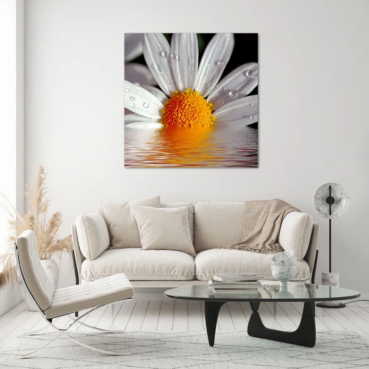Obraz na skle - Vycházející slunce sedmikrásky - 70x70 cm