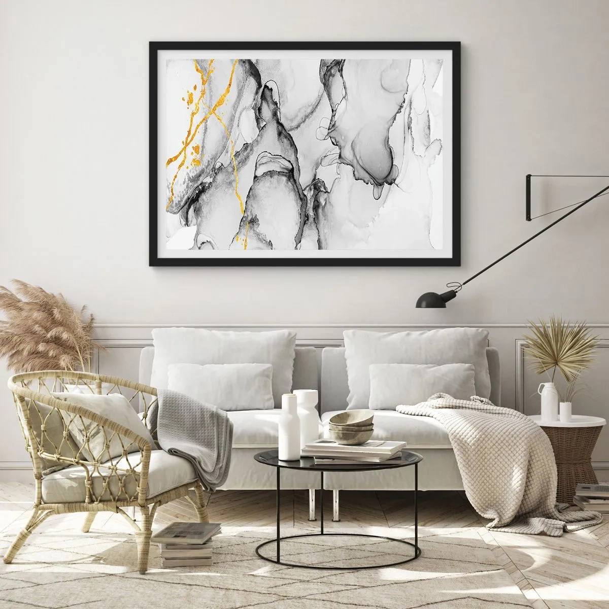 Plakát v černém rámu - Kompozice se zlatým motivem - 70x50 cm