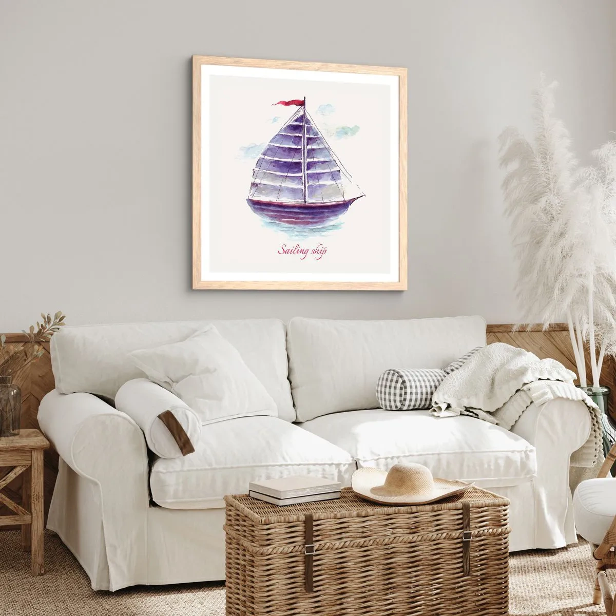 Plakát v rámu světlý dub - Napnuté plachty a klidná voda - 60x60 cm