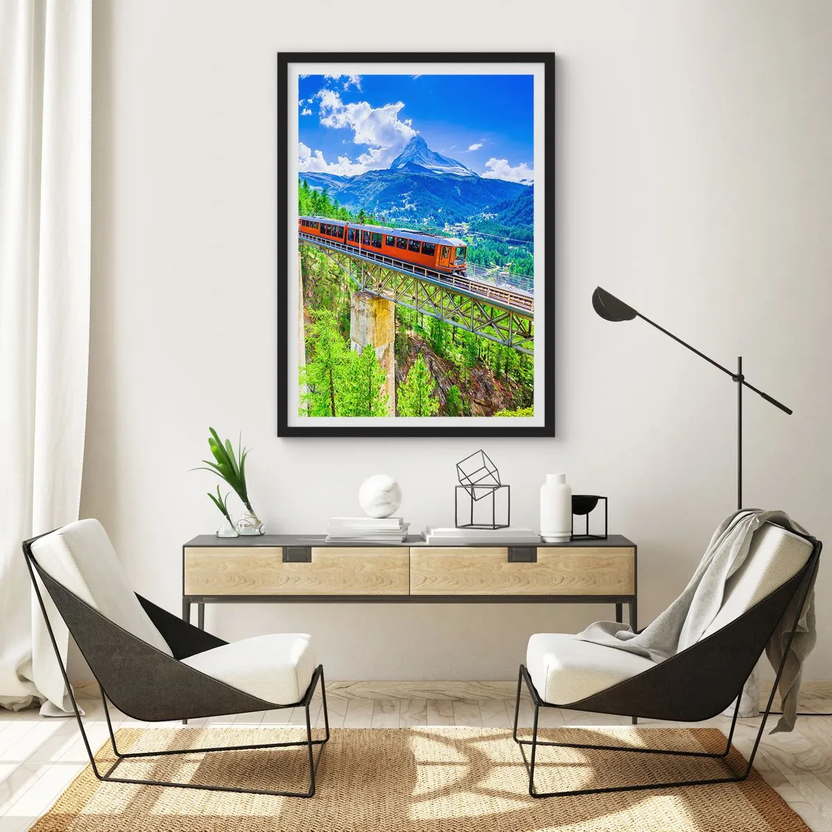 Plakát v černém rámu - Alpská železnice - 70x100 cm