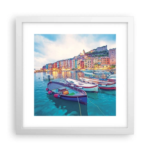 Plakát v bílém rámu - Barevný večer v přístavu - 30x30 cm
