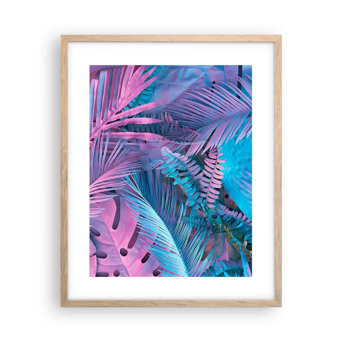 Plakát v rámu světlý dub - Tropy v růžové a modré - 40x50 cm