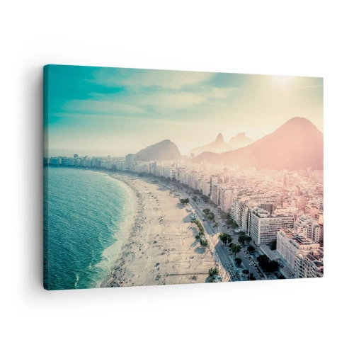 Obraz na plátně - Panorama pláže Copacabana s horami v pozadí v Rio de Janeiru - 70x50cm - Věčná dovolená v Riu - Moderní nástěnná dekorace do obývacího pokoje a ložnice ARTTOR