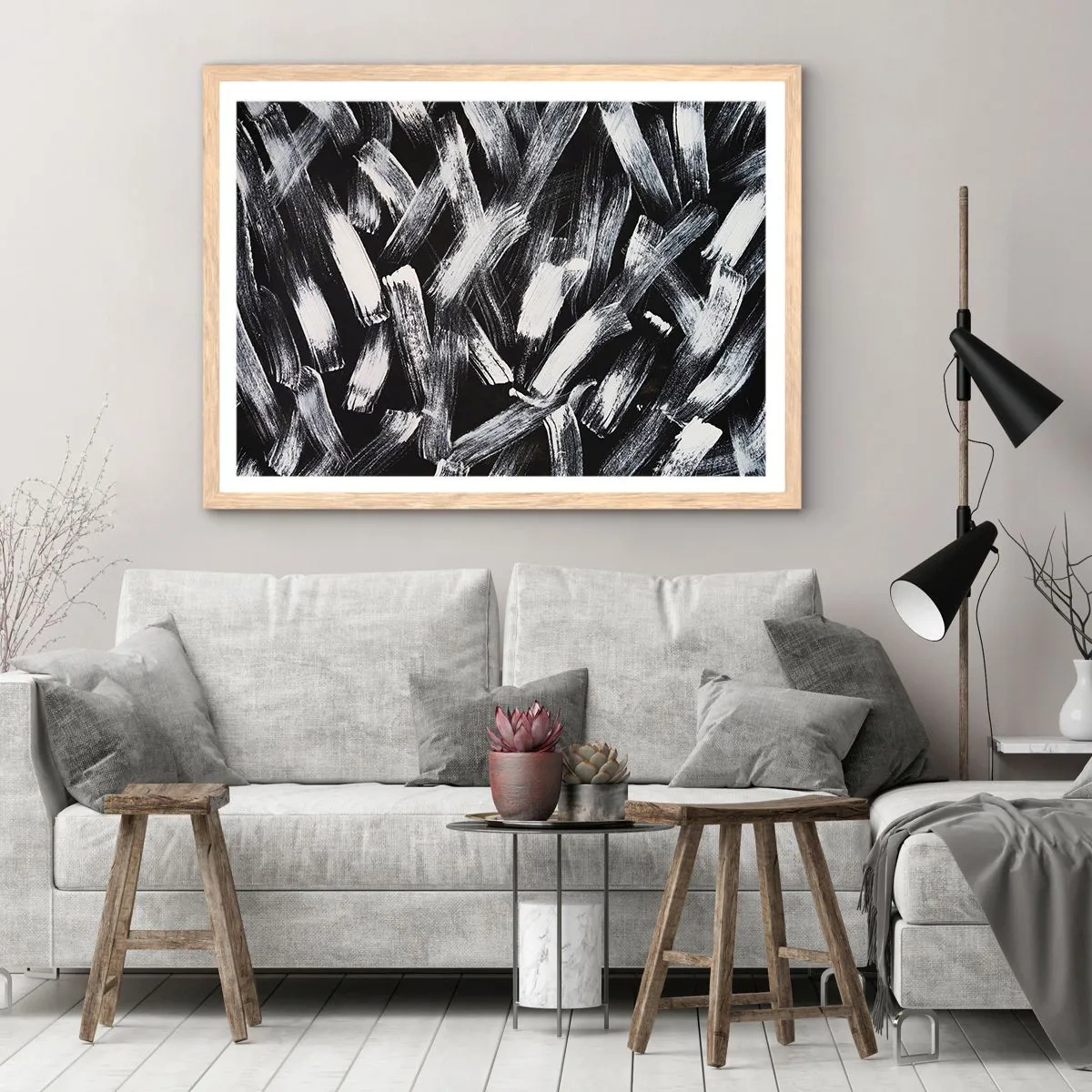 Plakát v rámu světlý dub - Abstrakce v industriálním duchu - 100x70 cm