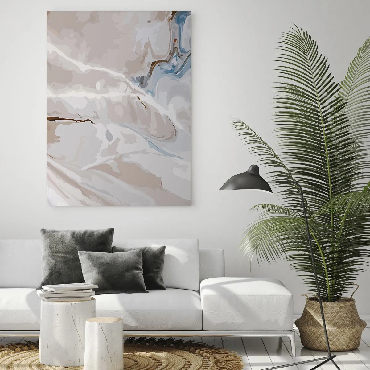 Obraz na skle - Modré meandry pod bílou - 70x100 cm