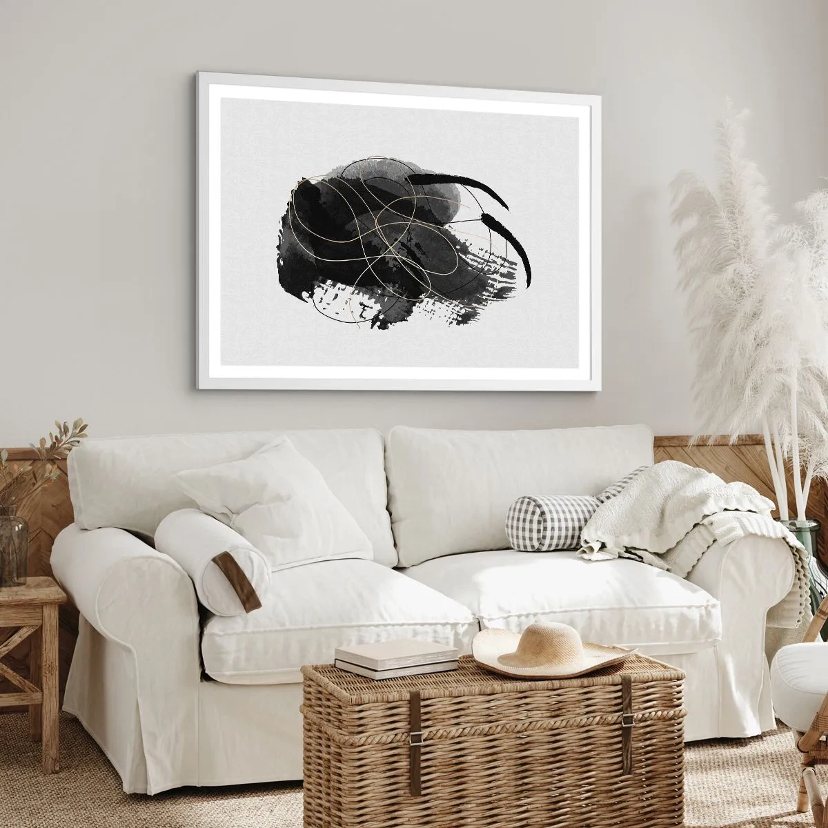 Plakát v bílém rámu - Upletené z černé - 70x50 cm