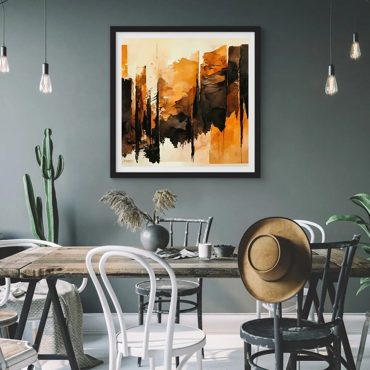 Plakát v černém rámu - Harmonie černé a zlaté - 60x60 cm