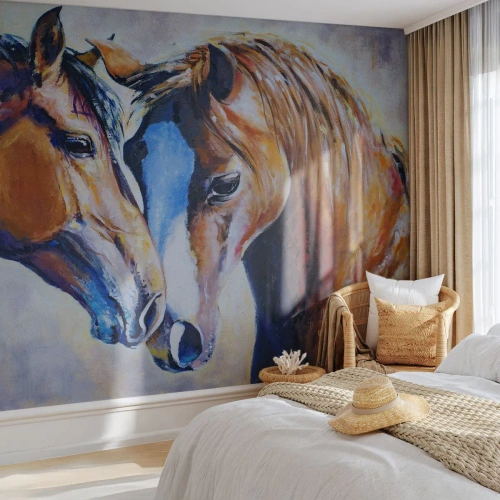 Fototapeta Premium Canvas - Je to přátelství? Je to láska? - Abstrakce, Koně, Příroda - 250x175 cm