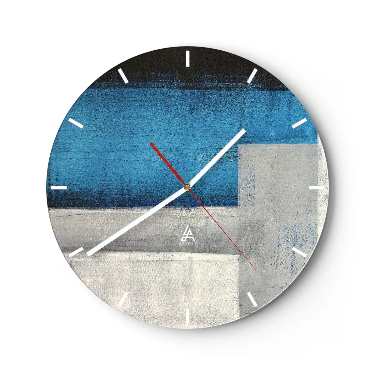 Nástěnné hodiny - Abstraktní kompozice s modrými a šedými tóny - 30x30cm - Poetická kompozice šedé a modré - Moderní nástěnná dekorace do obývacího pokoje, kuchyně a ložnice ARTTOR