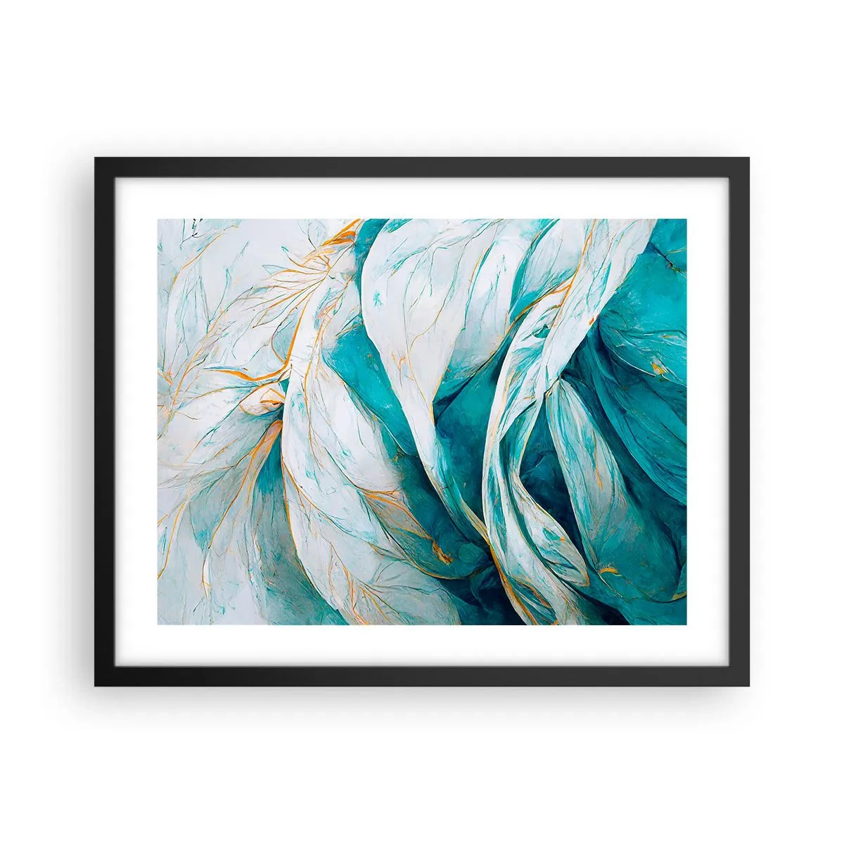 Plakát v černém rámu - Modrá abstrakce se zlatým motivem - 50x40 cm