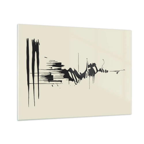 Obraz na skle - Černé dynamické čáry a skvrny na světlém pozadí v abstraktním stylu. - 70x50cm - Spěšná abstrakce - Moderní nástěnná dekorace do obývacího pokoje a ložnice ARTTOR