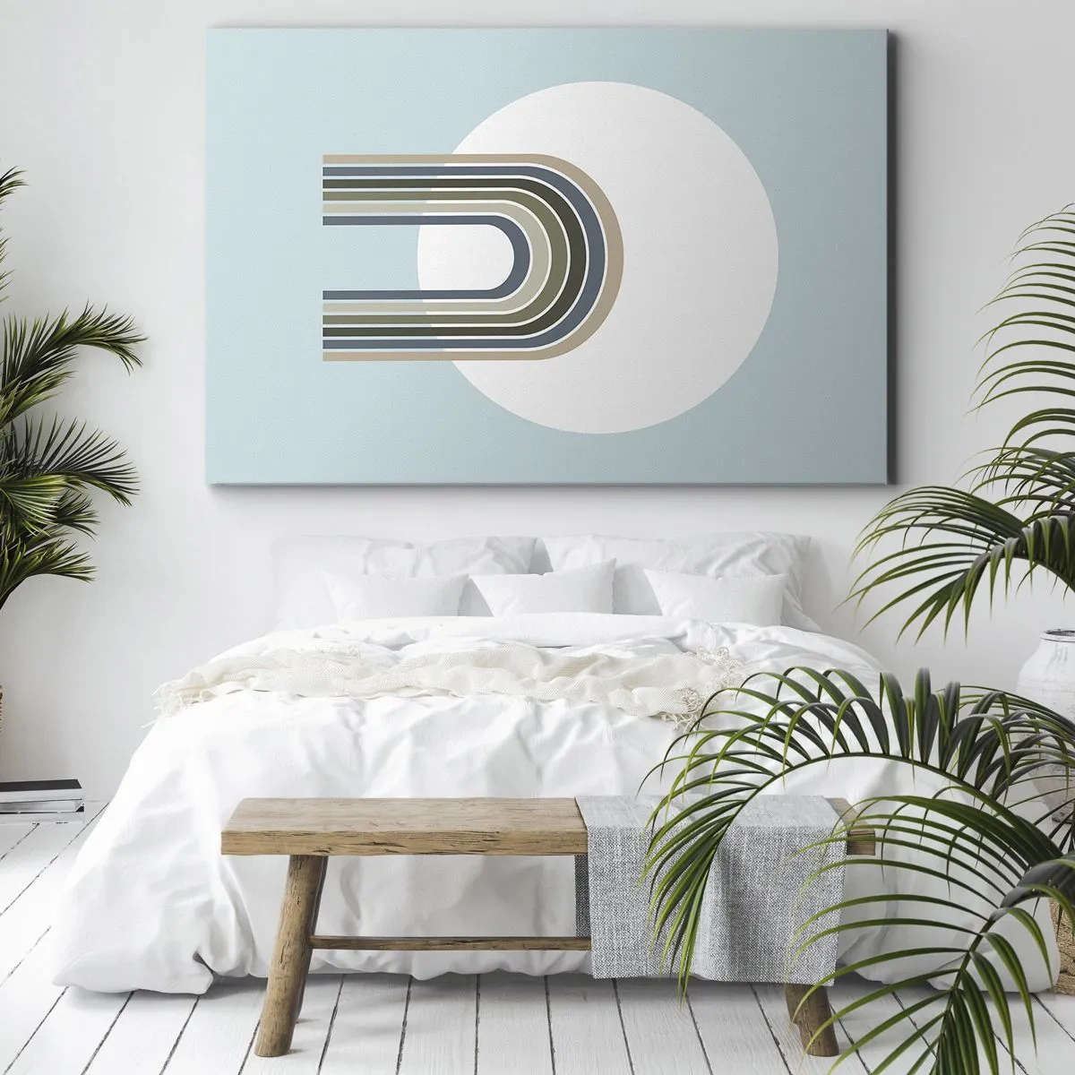 Obraz na plátně - Minimalistická kompozice s kruhem a čarami na pastelovém pozadí. - 70x50cm - Neodolatelná přitažlivost - Moderní nástěnná dekorace do obývacího pokoje a ložnice ARTTOR