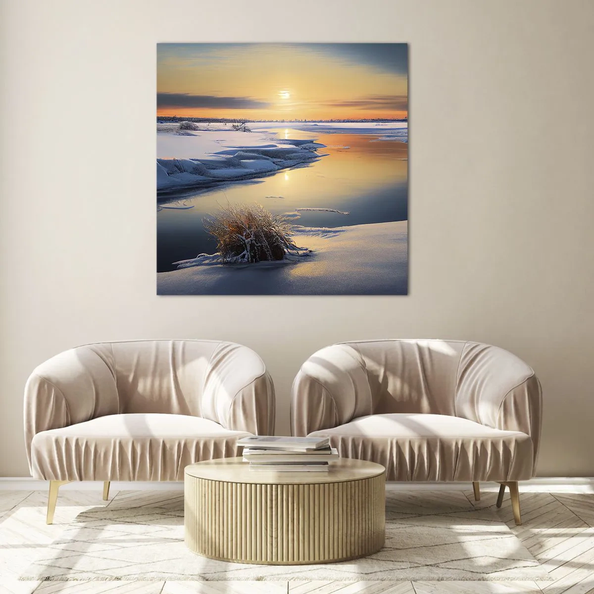 Obraz na skle - Zimní západ slunce - 70x70 cm