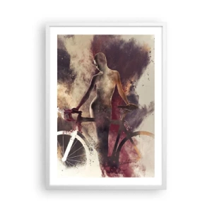 Plakát v bílém rámu - Cyklistická duše v mramorových tvarech - 50x70 cm