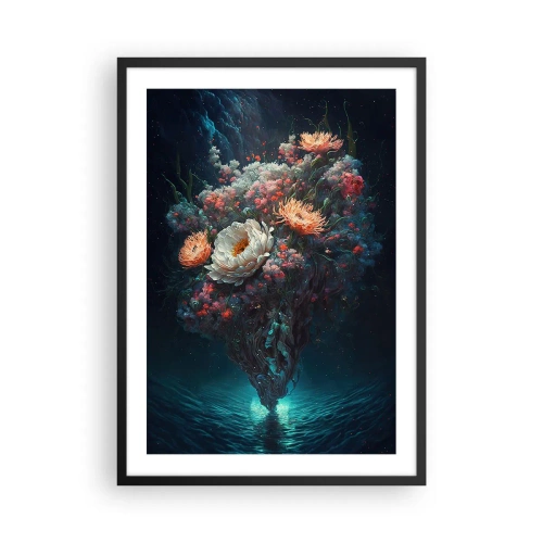 Plakát v černém rámu - Kouzelné aranžmá květin plovoucí nad vodou - 50x70cm - Podivná zahrada - Moderní nástěnná dekorace do obývacího pokoje a ložnice ARTTOR