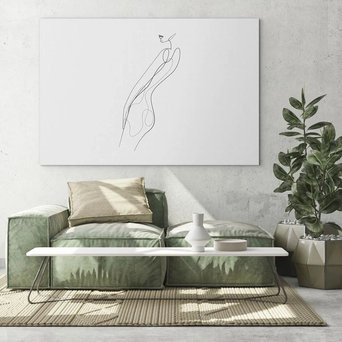 Obraz na skle - Minimalistická linie zobrazující ženskou siluetu - 70x50cm - Pouze slib - Moderní nástěnná dekorace do obývacího pokoje a ložnice ARTTOR