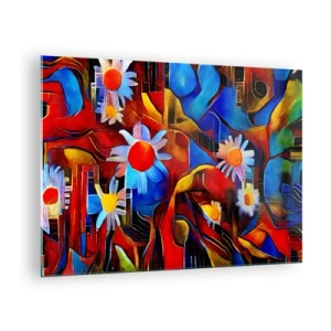 Obraz na skle - Barevné abstraktní květiny na pozadí intenzivních barev - 70x50cm - Barvy života - Moderní nástěnná dekorace do obývacího pokoje a ložnice ARTTOR