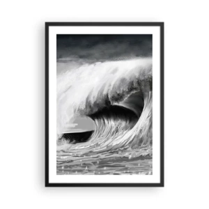 Plakát v černém rámu - Silná vlna v odstínech šedé - 50x70cm - Hněv oceánu - Moderní nástěnná dekorace do obývacího pokoje a ložnice ARTTOR
