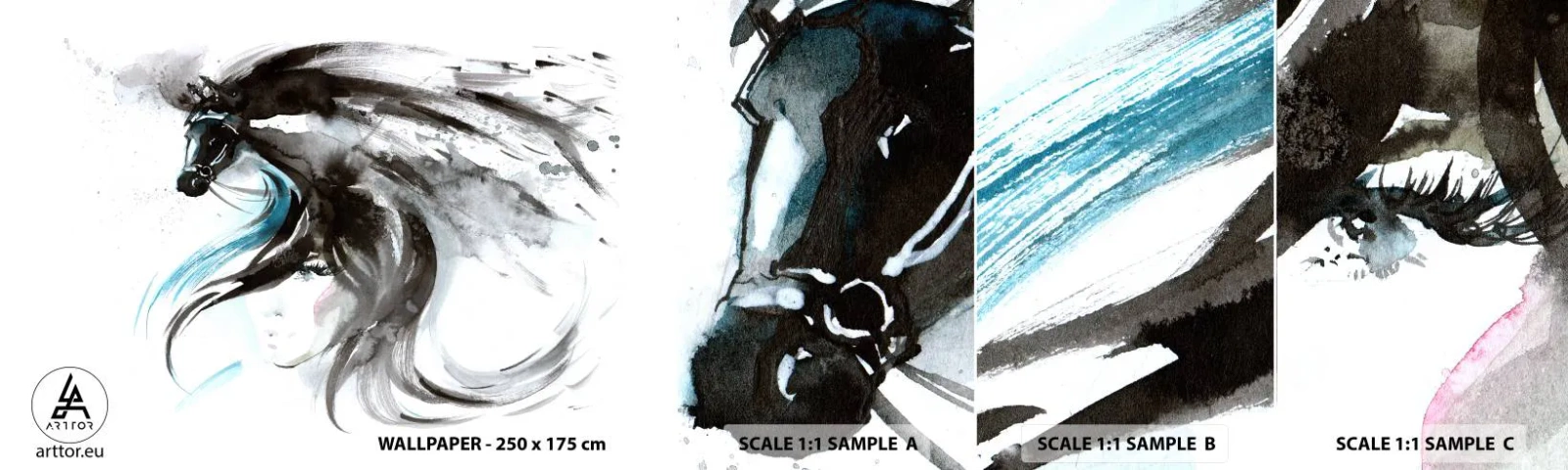 Vzor Fototapety Samolepicí Deluxe Sticker - Cval Černého knížete - Zvířata, Kůň, Grafika - 100x30 cm