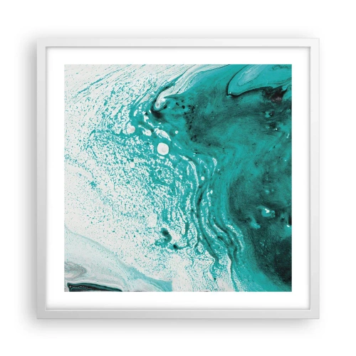 Plakát v bílém rámu - Propadnout v bílé a tyrkysové - 50x50 cm