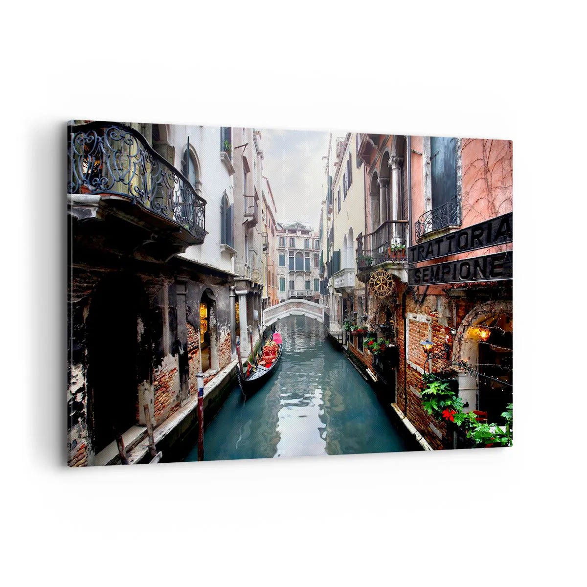 Obraz na plátně - Benátská krajina s gondolou a můstkem - 120x80 cm