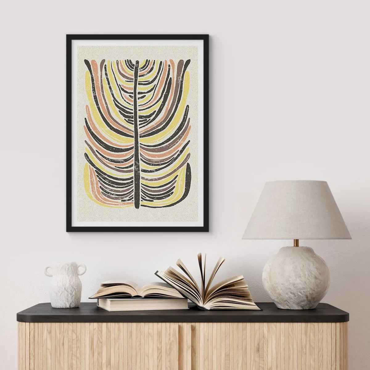 Plakát v černém rámu - Abstraktní list v zemních tónech - 50x70cm - Abstrakce plná života - Moderní nástěnná dekorace do obývacího pokoje a ložnice ARTTOR