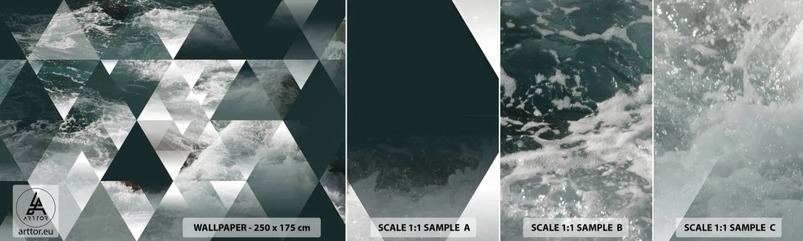 Vzor Fototapety Samolepicí Deluxe Sticker - Křišťálová perspektiva - Abstrakce, Mořské vlny, Kus - 100x30 cm