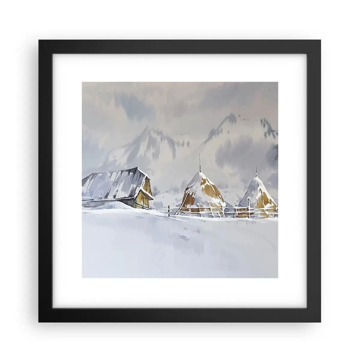 Plakát v černém rámu - V zasněženém údolí - 30x30 cm