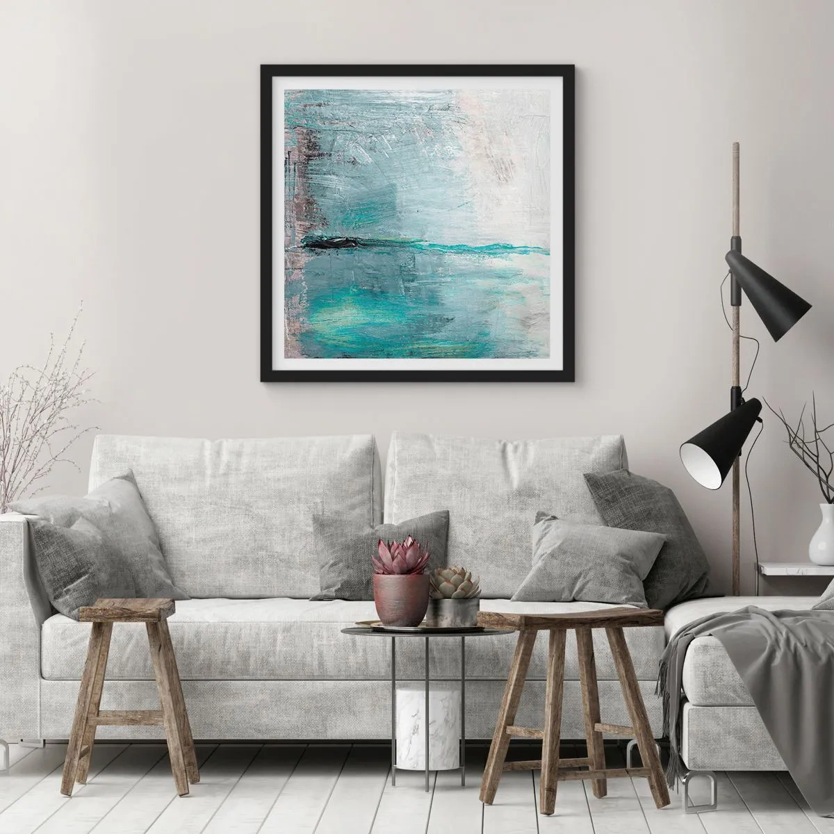 Plakát v černém rámu - Horizontálně v modři - 60x60 cm