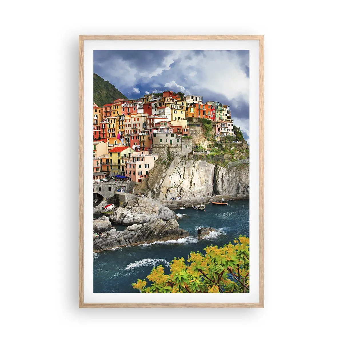 Plakát v rámu světlý dub - Hromádka přitulená ke skalám - 61x91 cm