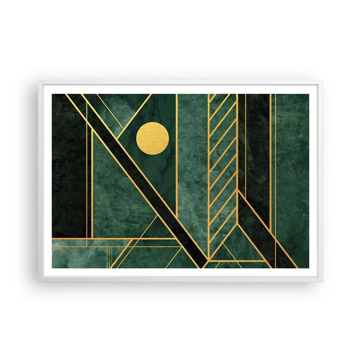 Plakát v bílém rámu - Dynamika zlata a lazuritu - 100x70 cm