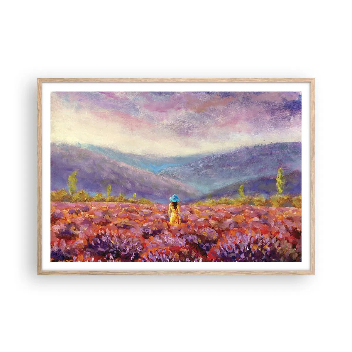 Plakát v rámu světlý dub - V levandulovém světě - 100x70 cm