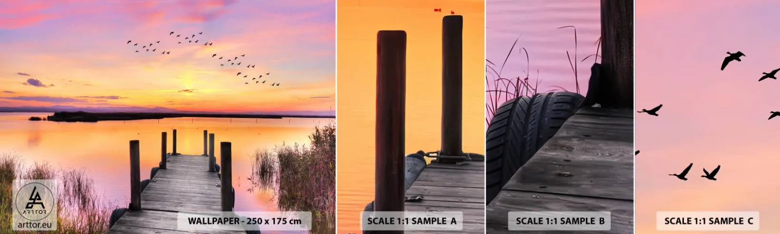 Vzor Fototapety Samolepicí Deluxe Sticker - Fialové tiché svítání - Krajina, jezero, Příroda - 100x30 cm