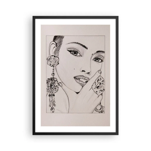 Plakát v černém rámu - Náčrt ženy nosí okouzlující šperky - 50x70cm - Nejkrásnější klenot - Moderní nástěnná dekorace do obývacího pokoje a ložnice ARTTOR