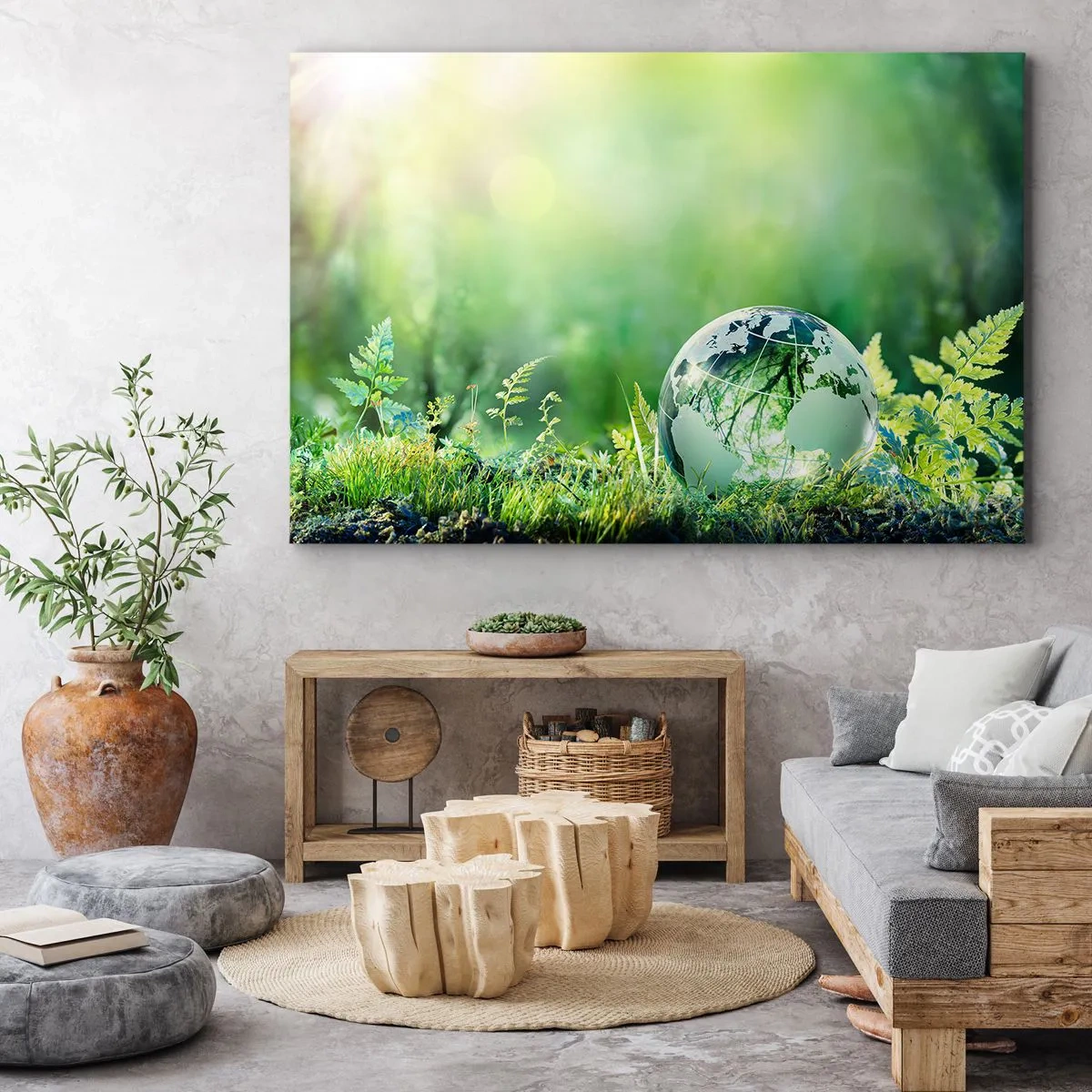 Obraz na plátně - Křišťálová koule uprostřed zeleně přírody - 70x50cm - Zelená planeta - Moderní nástěnná dekorace do obývacího pokoje a ložnice ARTTOR