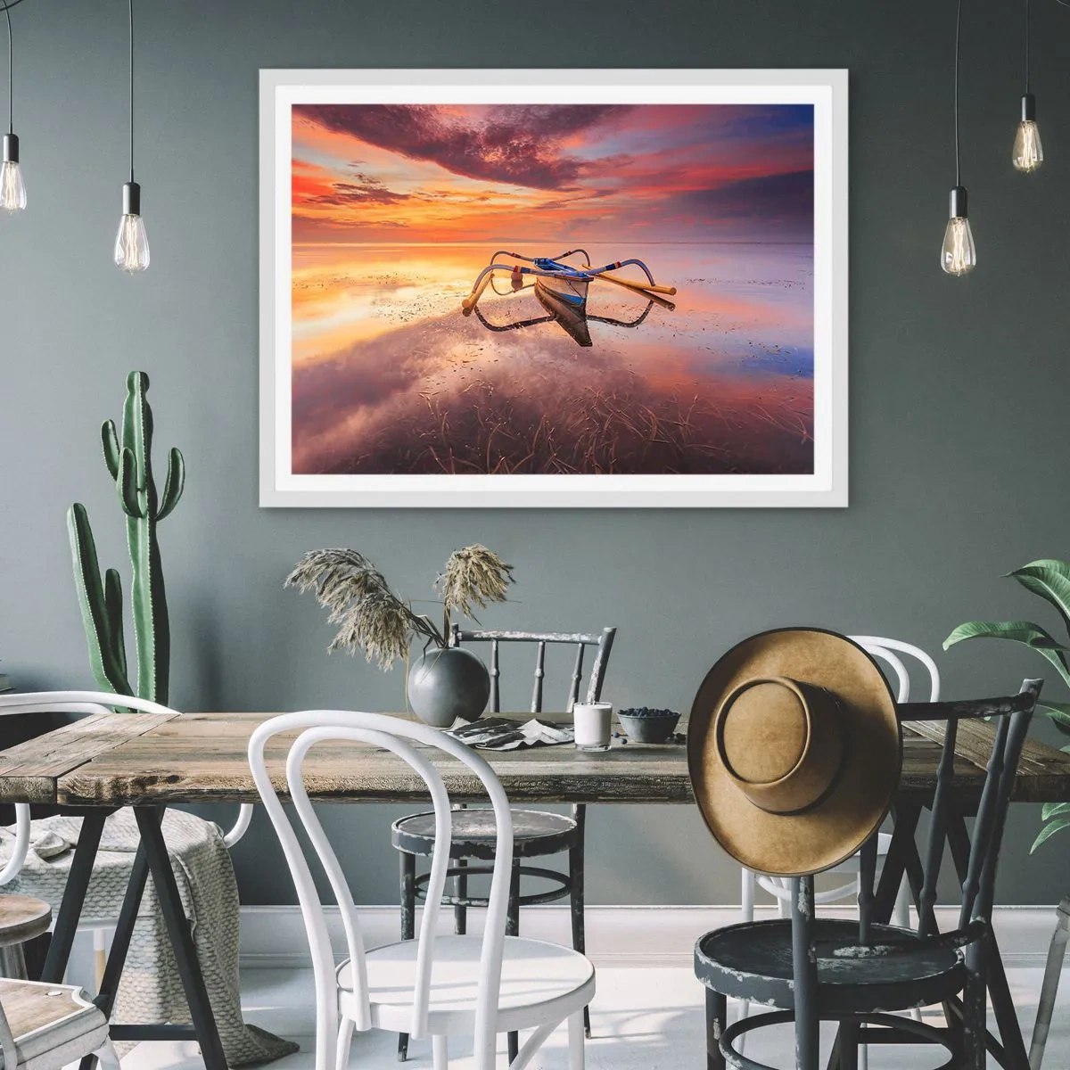 Plakát v bílém rámu - Klid tropického večera - 91x61 cm