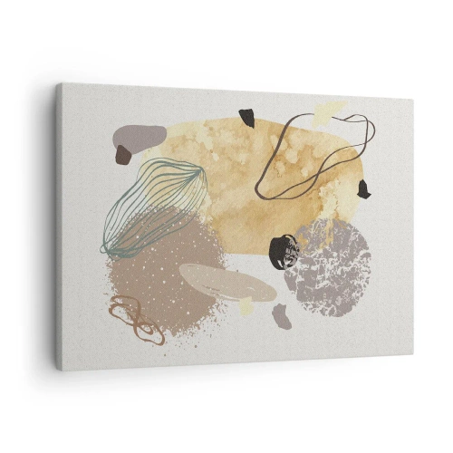 Obraz na plátně - Kompozice abstraktních tvarů v béžové a žluté barvě. - 70x50cm - Abstraktní švestka - Moderní nástěnná dekorace do obývacího pokoje a ložnice ARTTOR