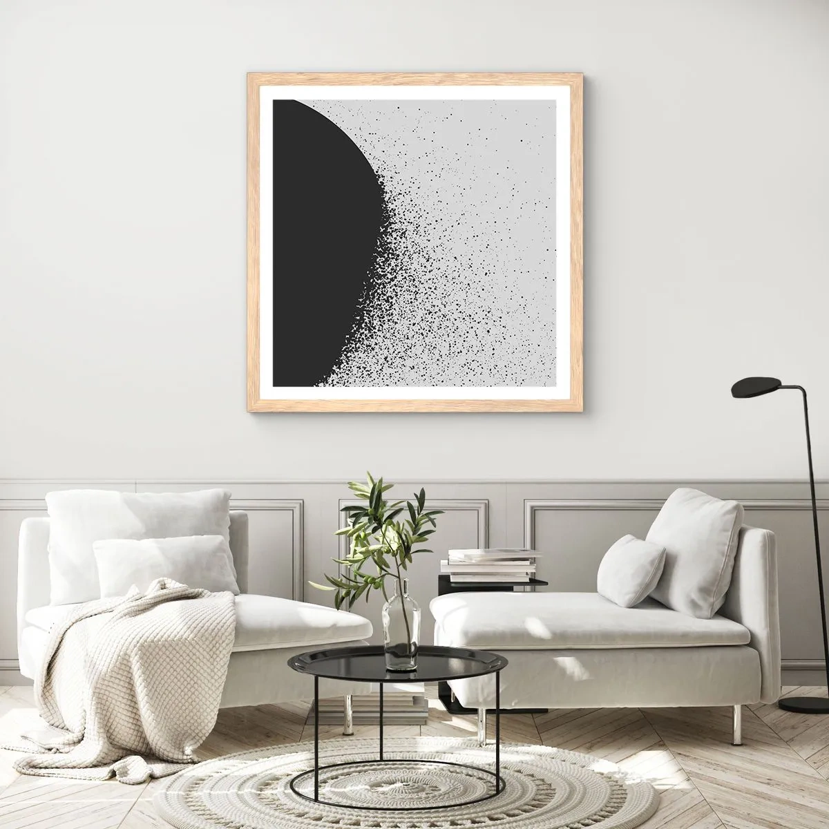 Plakát v rámu světlý dub - Pohyb částic - 40x40 cm