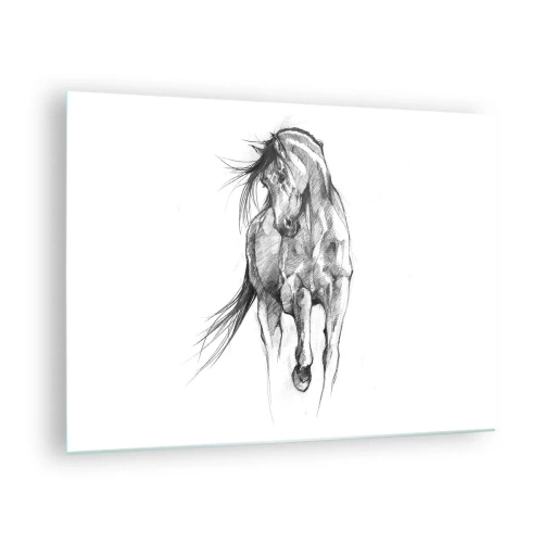 Obraz na skle - Skica cválajícího koně v minimalistickém stylu - 70x50cm - V ladném klusu - Moderní nástěnná dekorace do obývacího pokoje a ložnice ARTTOR