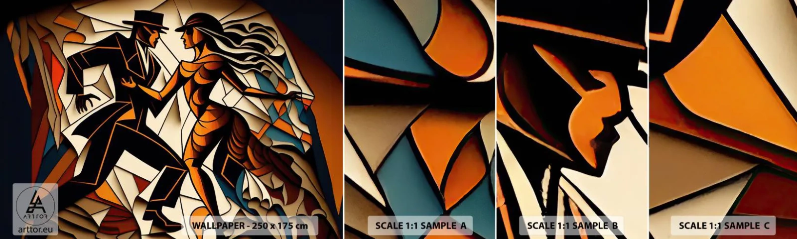 Vzor Fototapety Samolepicí Deluxe Sticker - Tanec vřelosti a vášně - Kubismus, Tanec, Pár - 100x30 cm