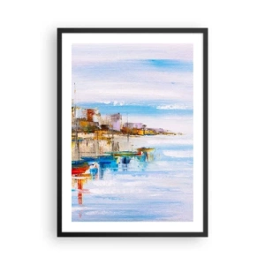 Plakát v černém rámu - Barevná krajina přímořského města - 50x70cm - Vícebarevný městský přístav - Moderní nástěnná dekorace do obývacího pokoje a ložnice ARTTOR