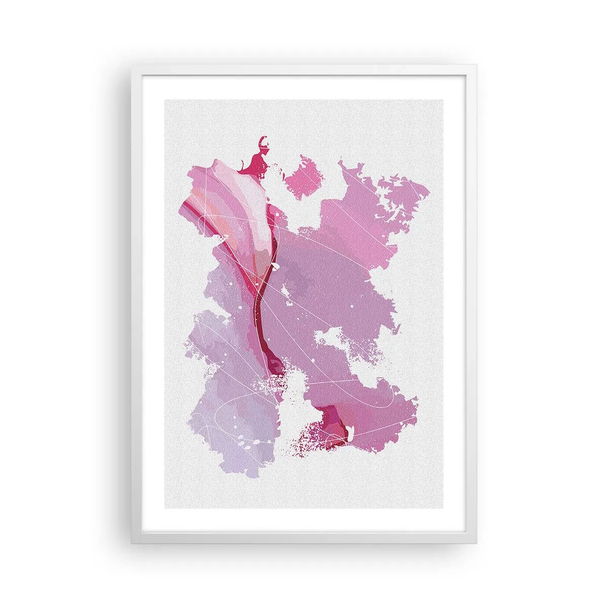 Plakát v bílém rámu - Mapa růžového světa - 50x70 cm