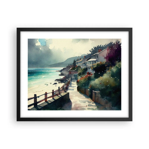 Plakát v černém rámu - Středomořské městečko - 50x40 cm