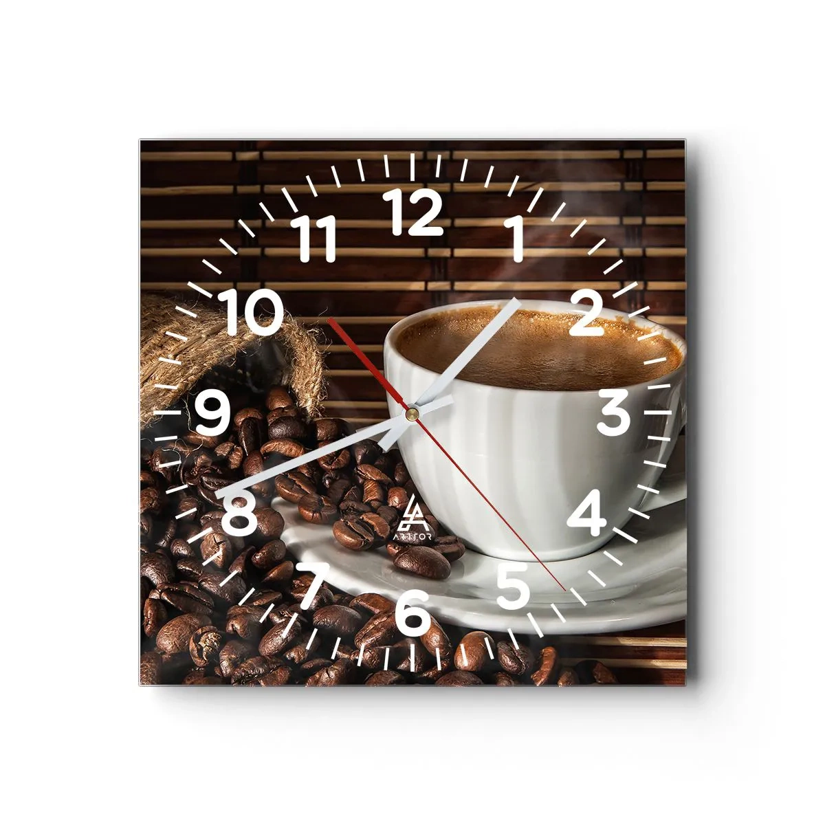 Nástěnné hodiny - Černost uhlí, průzračnost jantaru - 30x30 cm