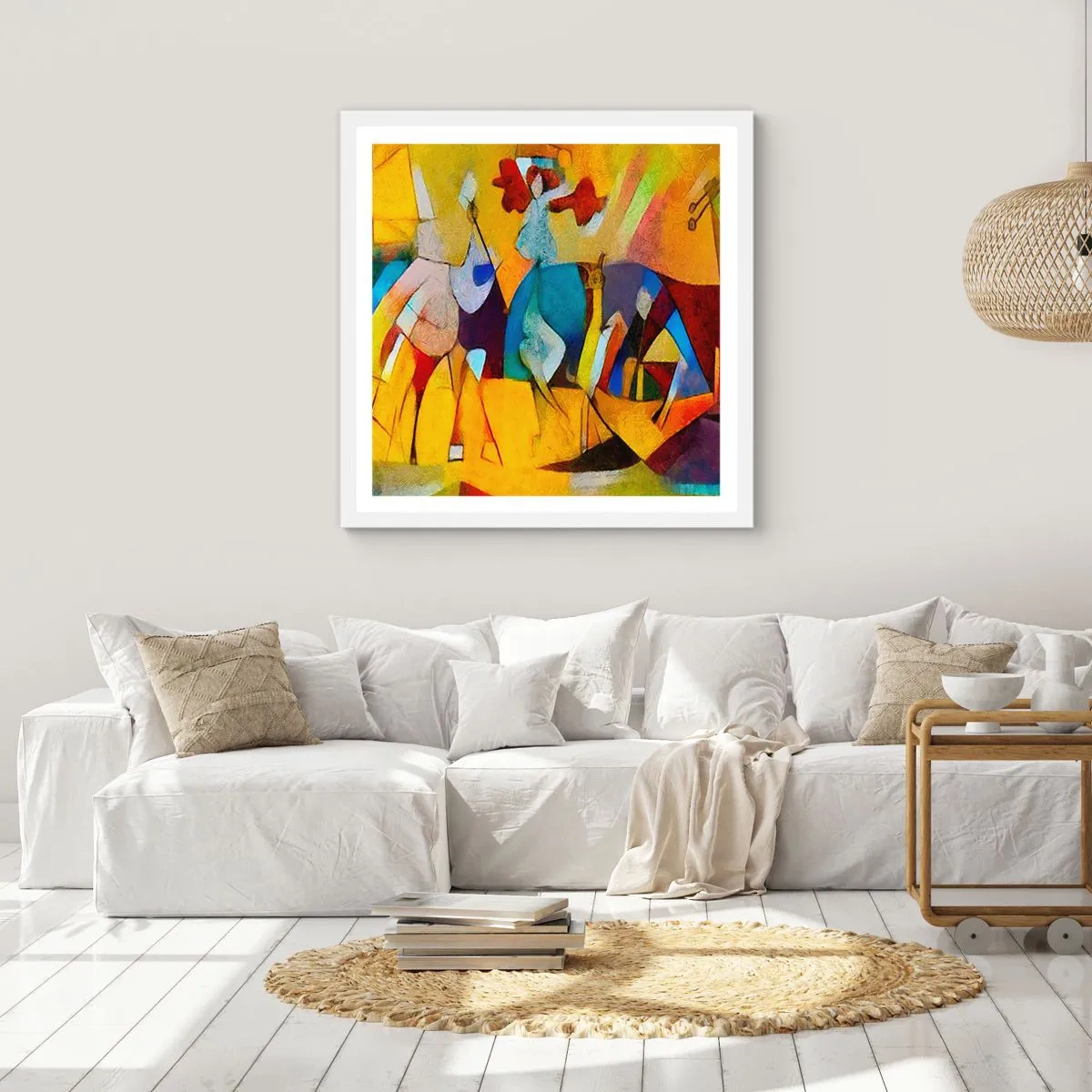 Plakát v bílém rámu - Slunce - život - radost - 60x60 cm