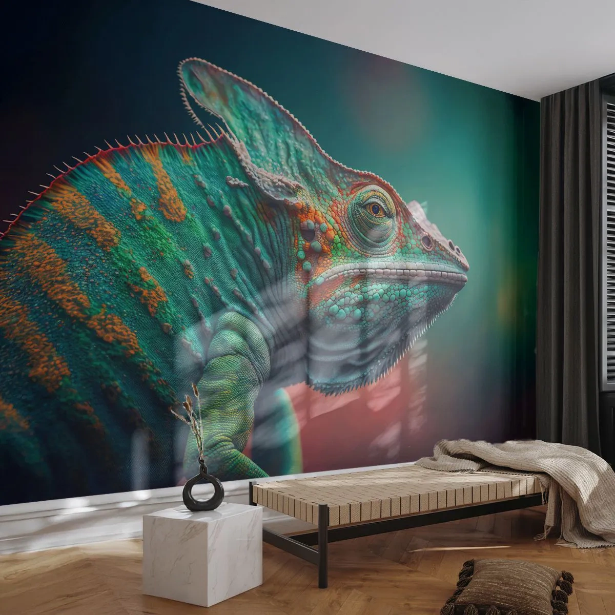 Fototapeta Premium Sand - Vidíš mě? To není dobré… - Chameleón, Zvířata, Plaz - 100x70 cm