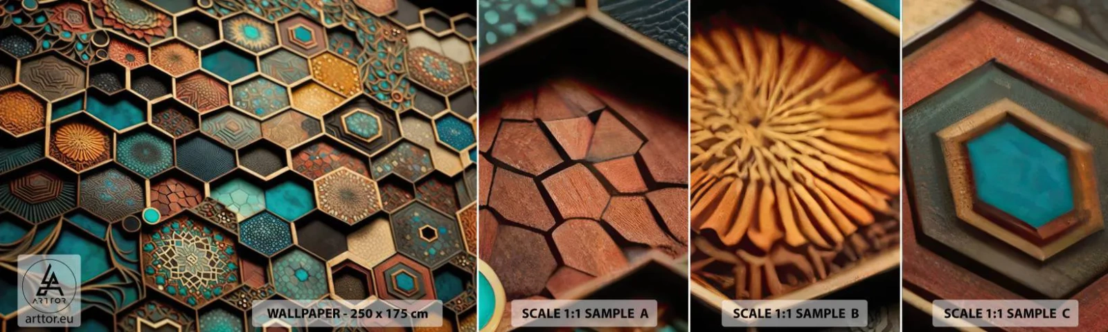 Fototapeta Vzorek Standard Eco - Arabské ornamenty – variace - Krychle, Mozaika, Vzor - 100x30 cm