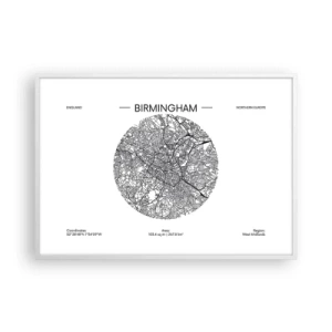 Plakát v bílém rámu - Anatomie Birminghamu - 100x70 cm